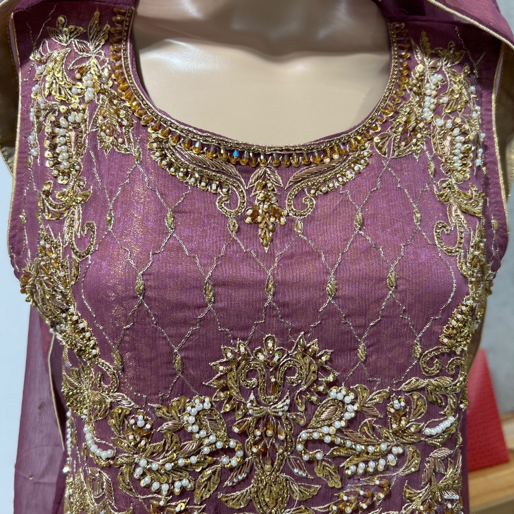 Embroidered Purple & Gold Women's Palazzo
